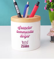 Kişiye Özel Yengeç Aslan Burcu Kalemlik Doğum Günü Hediyesi (Beyaz)