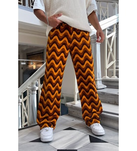 Dalga Desen Turuncu Baggy Jean
