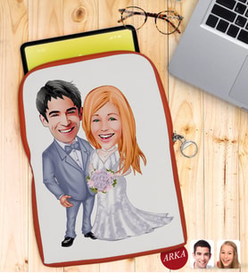 BK Gift Kişiye Özel Sevgililer Karikatürlü Taşınabilir Koruyucu Tablet Kılıfı & Organizer Çanta - Turuncu-104