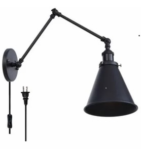 RİOLİGHT AKROBAT MAFSALLI METAL HAREKETLİ BAŞLIK KABLOLU,FİŞLİ,ANAHTARLI APLİK OKUMA LAMBASI (Siyah)