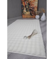 evilla Dekoratif Bubble Uzun Tüylü Yumuşak Puffy Peluş Kaymaz Yıkanabilir Salon Koridor Halı Yolluk Krem 80 x 150