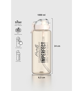 Renga Saga Loop Yazı Desenli 1000 ml Pipetli Tritan Matara 912173 Bej