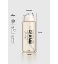 Renga Saga Loop Yazı Desenli 1000 ml Pipetli Tritan Matara 912173 Bej
