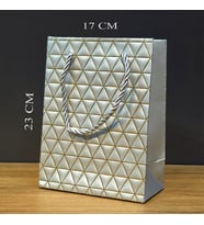 Gümüş Geometrik Desenli Orta Boy Karton Hediye Çantası