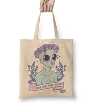 Cute Alien Uzaylı Bez Çanta Uzun Saplı