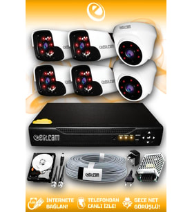ELITCAM 6 Kameralı Panda 2 İç Kamera Set 250 GB HDD Full HD Gece Görüşlü Güvenlik Kamerası Sistemi