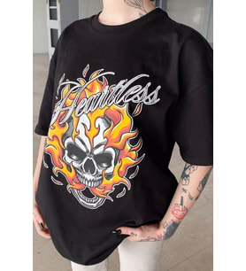 Heartless Baskılı Siyah Oversize Tshirt