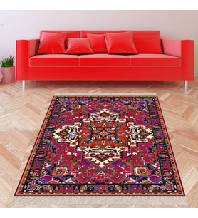 Kilim Desenli Renkli Dijital Baskı Yıkanabilir Kaymaz Taban Leke Tutmaz Etnik Salon Halısı ve Yolluk (Çok Renkli)