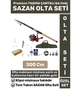 Premium Kullanıma Hazır Şık Taşıma Çantası Hediyeli Balıkçı Hobi Tam Takım SAZAN OLTA SETİ 300 Cm