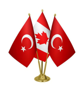 Masa Üstü Kanada Bayrağı Türk Bayrağı Üçlü Pirinç Direk Masa Bayrak Seti