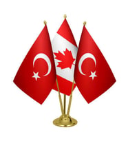 Masa Üstü Kanada Bayrağı Türk Bayrağı Üçlü Pirinç Direk Masa Bayrak Seti