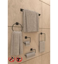 Jasmin Yapışkanlı Siyah Kare 5'li Banyo Seti Kağıtlık, Solo Havlu, Halka Havlu, Kare Havlu, Uzun Havluluk