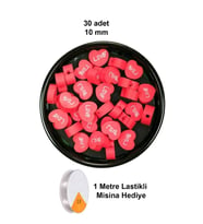 30 Adet 10 mm Polimer Kil Fimo Boncuk Takı Bileklik + 1 Metre Lastikli Misina Hediye - Kalp Love