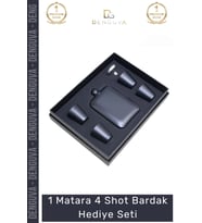 #ShotTermos Çelik Matara Kahve Muhafaza Kutusu Paslanmaz Piknik Outdoor 4 Shot Bardak Hediye Seti
