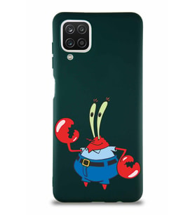 Samsung Galaxy A12 Soft Premier Kapak Bay Yengeç Tasarımlı Silikon Kılıf - Yeşil (Şeffaf)