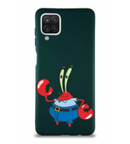 Samsung Galaxy A12 Soft Premier Kapak Bay Yengeç Tasarımlı Silikon Kılıf - Yeşil (Şeffaf)