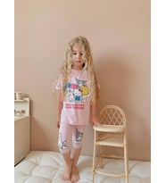 KIZ ÇOCUK KISA TAYTLI HELLO KİTTY KUROMİ BASKLI PAMUK TAKIM (Pembe)
