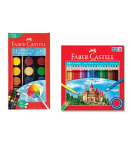 Faber Castell Okul ve Aktivite Boya Seti 24'lü Kuru Boya ve 21'li Büyük Boy Sulu Boya İkisi Bir Arada