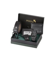 Polo Air Takvimli Kare Kasa Erkek Kol Saati Kemer Cüzdan Kartlık Çakmak Kombin Set Siyah Renk PL-7086E1