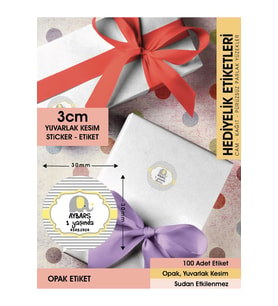 Erkek Çocuk Sarı Fil Konsept, Cemiyetleriniz İçin 3cm - 100 Adet Opak Sticker