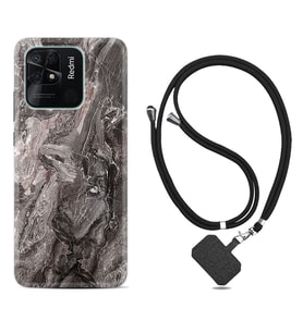 Xiaomi Redmi Note 7 8 9 Pro 10 2022 10 Pro 10S Kılıf Boyun Askılı Silikon Gri Mermer 1376