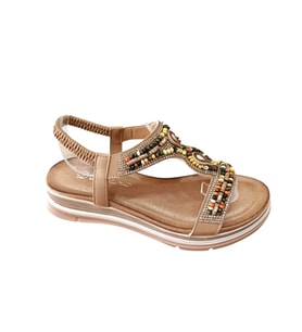 De Scarıo 2060 Kadın Taşlı Comfort Sandalet (Taba)