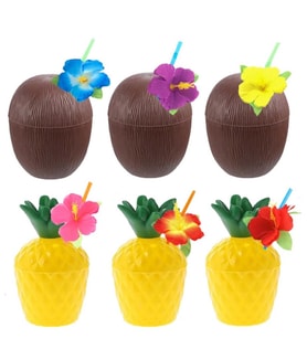 Ananas & Hindistan Cevizi Tasarımlı Pipetli Bardak Seti (6 Adet)