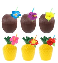 Ananas & Hindistan Cevizi Tasarımlı Pipetli Bardak Seti (6 Adet)