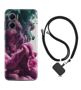 Xiaomi Redmi Note 11E Kılıf Resimli Boyun Askılı İpli Desenli Silikon Pink Green Cloud 1306