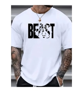Baskılı Oversize Bisiklet Yaka T-shirt - Beyaz