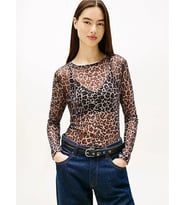 Tommy Hilfiger TJW Dar Kesim Tamamı Baskılı File Uzun Kollu Kadın Kahverengi Bluz DW0DW215580HD
