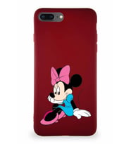 Apple iPhone 7 Plus Soft Premier Kapak Minnie Mouse-E Tasarımlı Silikon Kılıf - Mürdüm (Şeffaf)