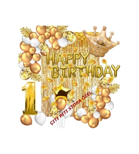 1 Yaş Lüks Happy Bırthday Kral Taçlı Doğum Günü Seti