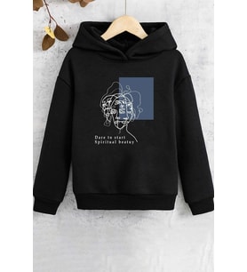 Çocuk Minimal Line Drawing Baskılı Sweatshirt (Siyah)