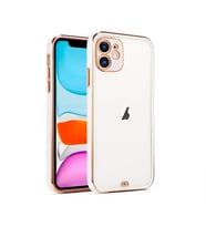 iPhone 12 6.1inç Gold Çerçeve Kamera Korumalı Silikon Bumper Kılıf (Beyaz)