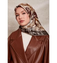 Desenli Twill İpek Eşarp-0918 (Kahverengi)