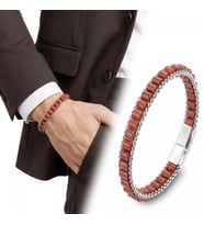 Moncuk Design Kırmızı Jasper Doğal Taşlı Hasır Örgü Zincirli Erkek Çelik Bileklik 33512B28D18