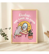 Kız Kedi Kendini Sevme Duvar Baskısı, Pozitiflik Sevgilim Çok İyi Görünüyorsun Alıntısı, Pembe Posterler