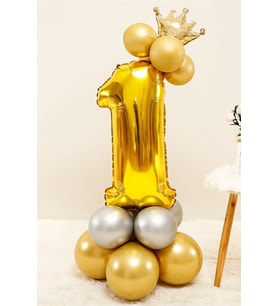 Rakam Balon Karşılama Seti 1 Yaş Rakam Balon Altın Kral Taçlı 1 Rakamlı Balon