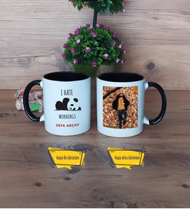 Sevimli Panda Kupa Bardak Siyah Fotoğraflı