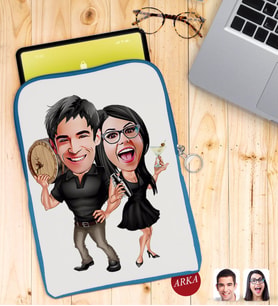 BK Gift Kişiye Özel Sevgililer Karikatürlü Taşınabilir Koruyucu Tablet Kılıfı & Organizer Çanta - Mavi-18