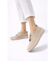 Comfort Sneaker Yumuşak Akıllı Bağcıklı Memory Taban Günlük Kaymaz Hafif Yürüyüş Ayakkabısı (Bej)