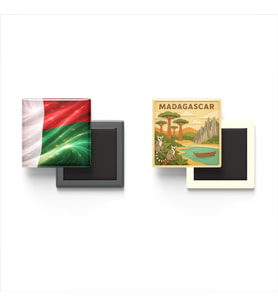 Buzdolap Magnetleri - Madagaskar Bayrağı ve Paper Cut Tema - 2'li Set Magneti