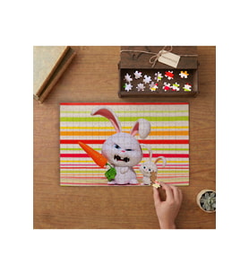 Havuç Tutan Sevimli Tavşan ve Yavrusu Tasarımı 240 parça Ahşap Puzzle Ahşap Kutuda MP09538