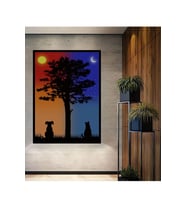 Çerçeve Görünümlü Dekoratif Ahşap Kare Günbatımı Ve Gece Manzarası Tablosu Ev/Ofis/İşyeri Tablo