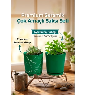 2’li Seramik Saksı (Kalemlik,Fırçalık,Masa Organizeri ) / Modern Dekoratif El Yapımı Tasarım