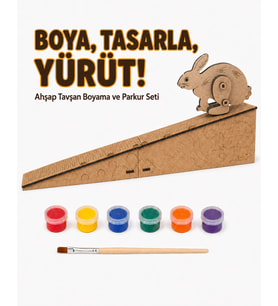 Çocuk Ahşap Hareketli Tavşan Boyama Seti – 6 Renk Boya, Fırça ve Kolay Montaj Parkuru