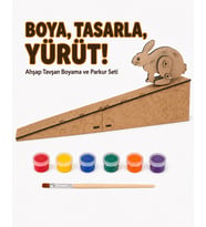 Çocuk Ahşap Hareketli Tavşan Boyama Seti – 6 Renk Boya, Fırça ve Kolay Montaj Parkuru
