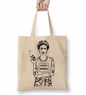 Frida Kahlo 3 Bez Çanta Uzun Saplı