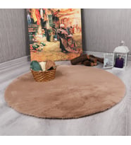 Dekoratif Tavşan Tüyü Ultra Yumuşak Peluş Yuvarlak Halı Camel